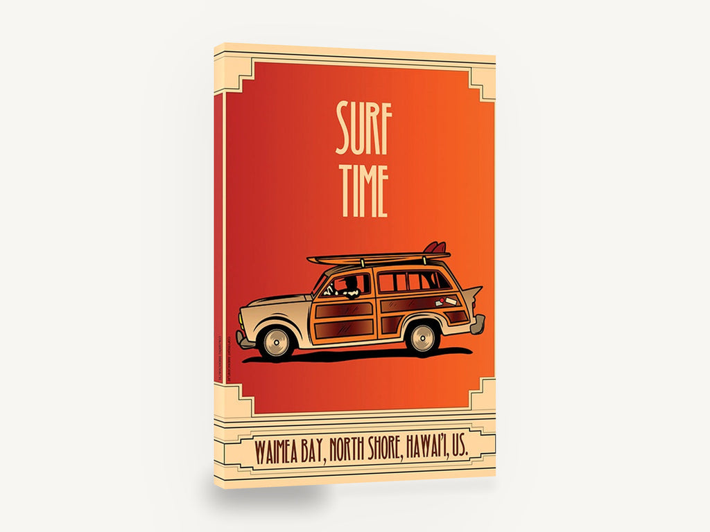 Woody Wagon Surf Time, retro woody wagon surf poster, coastal canvas wall art print ready to hang