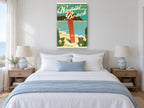 Waikiki Surfboard Poster coastal canvas print on the wall of a coastal bedroom