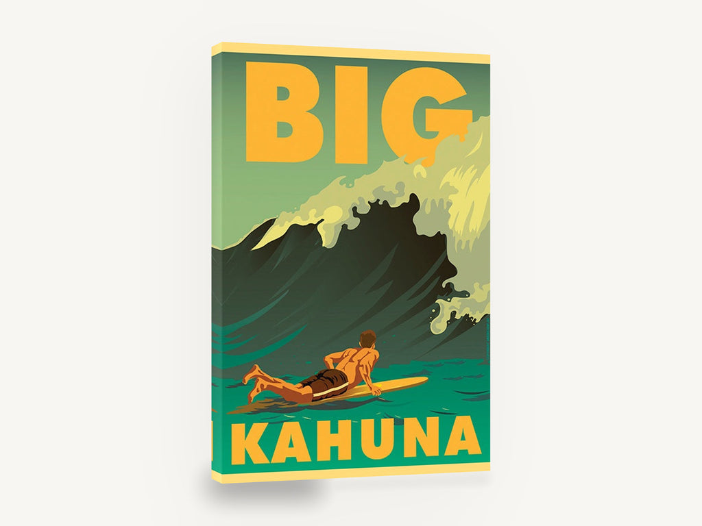 Big Kahuna Surf Poster, vintage style surfer big wave poster, coastal canvas wall art print ready to hang