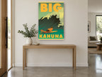 Big Kahuna Surf Poster coastal canvas print on the wall of a entry hall