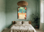 Hibiscus Surf Poster coastal canvas print on the wall of a bedroom