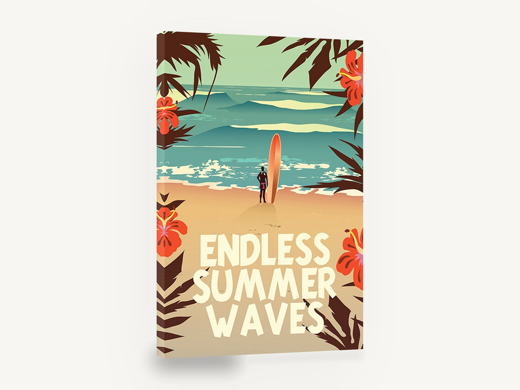 Hibiscus Surf Poster, retro surfer hibiscus beach poster, coastal canvas wall art print ready to hang