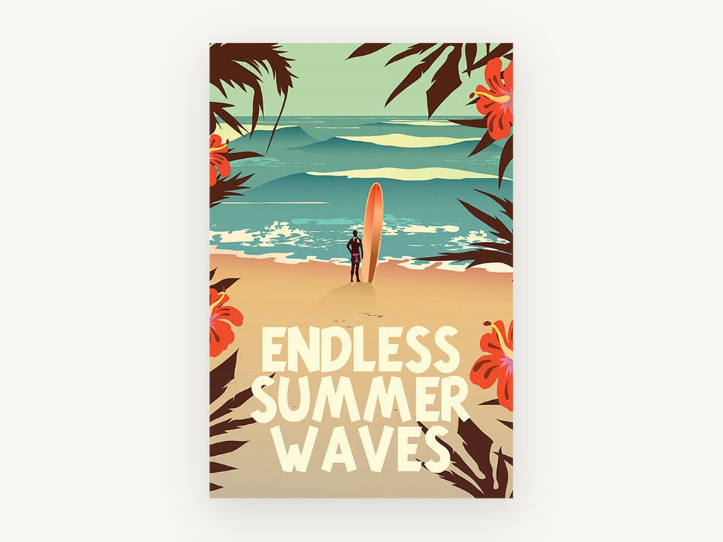 Hibiscus Surf Poster, coastal canvas wall art print, front view