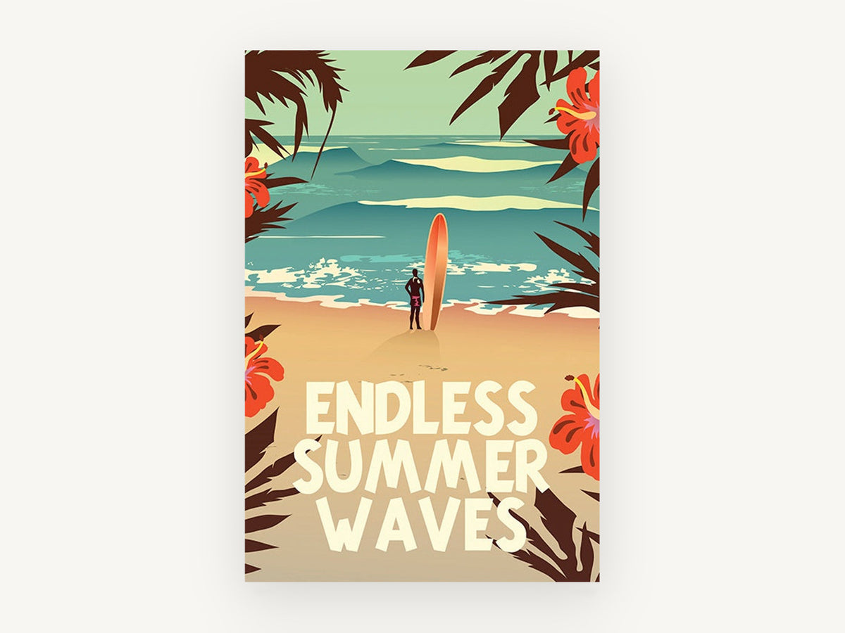 Hibiscus Surf Poster, coastal canvas wall art print, front view