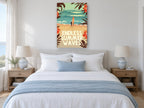 Hibiscus Surf Poster coastal canvas print on the wall of a coastal bedroom