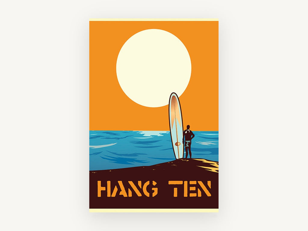 Surfer at Sunset Poster, coastal canvas wall art print, front view