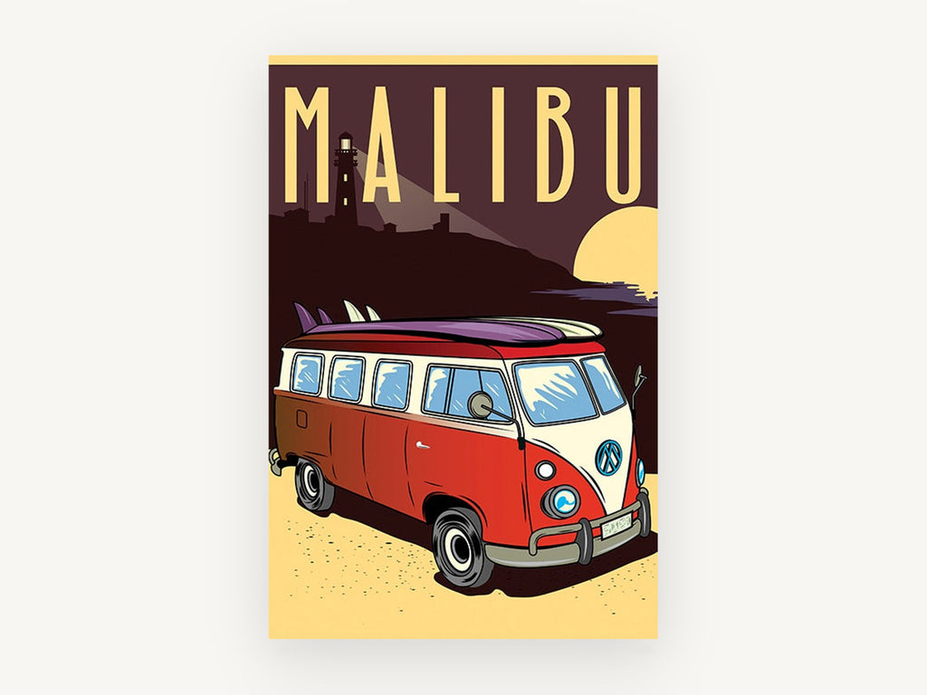 Malibu Combi Sunset, coastal canvas wall art print, front view