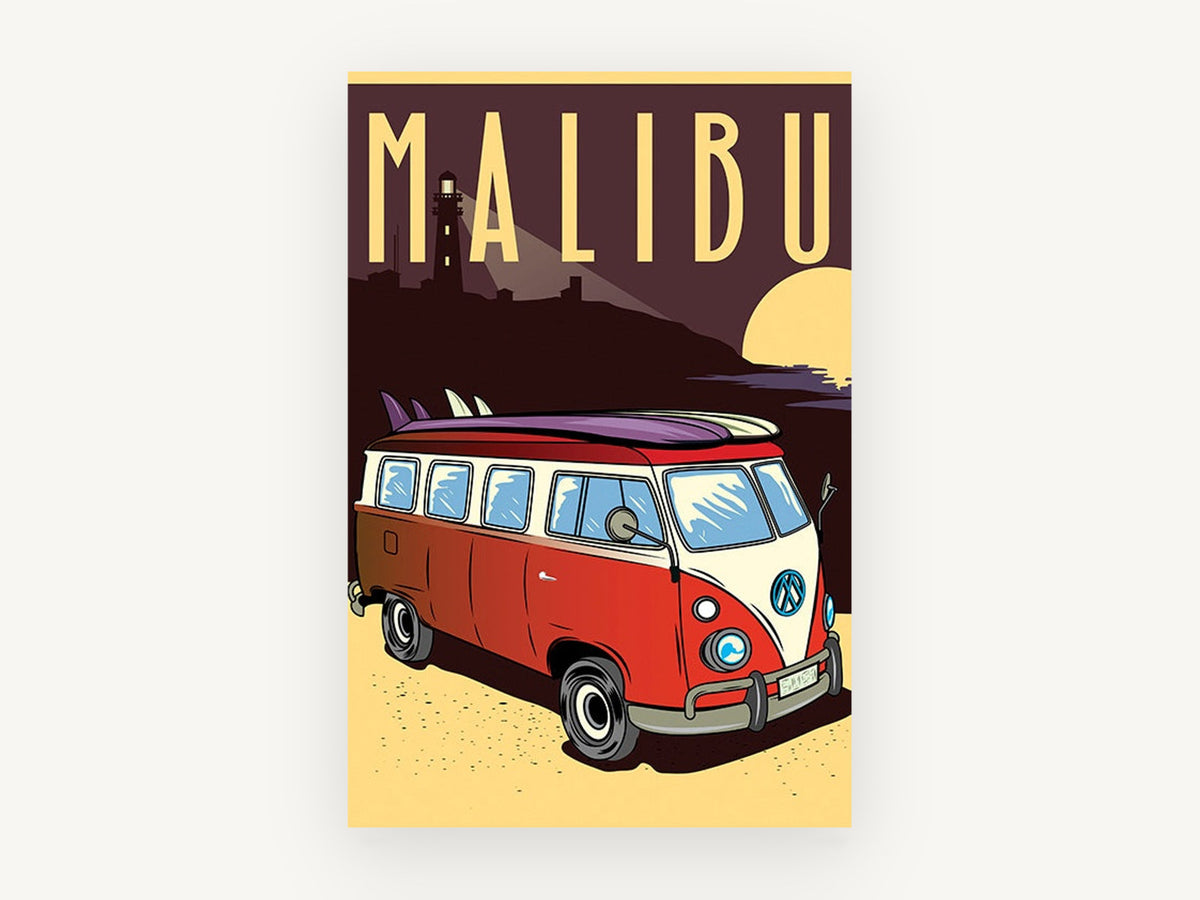 Malibu Combi Sunset, coastal canvas wall art print, front view
