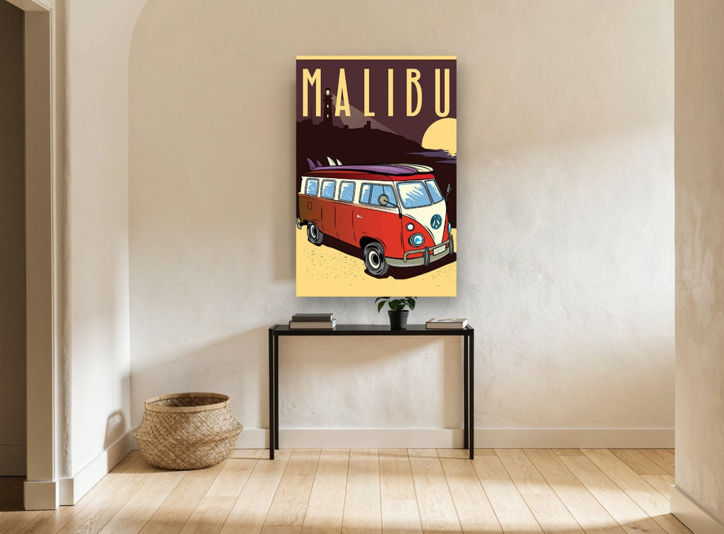Malibu Combi Sunset coastal canvas print on the wall of a hallway
