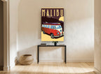 Malibu Combi Sunset coastal canvas print on the wall of a hallway
