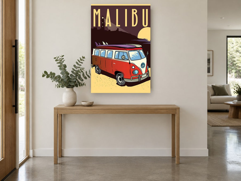 Malibu Combi Sunset coastal canvas print on the wall of a entry hall