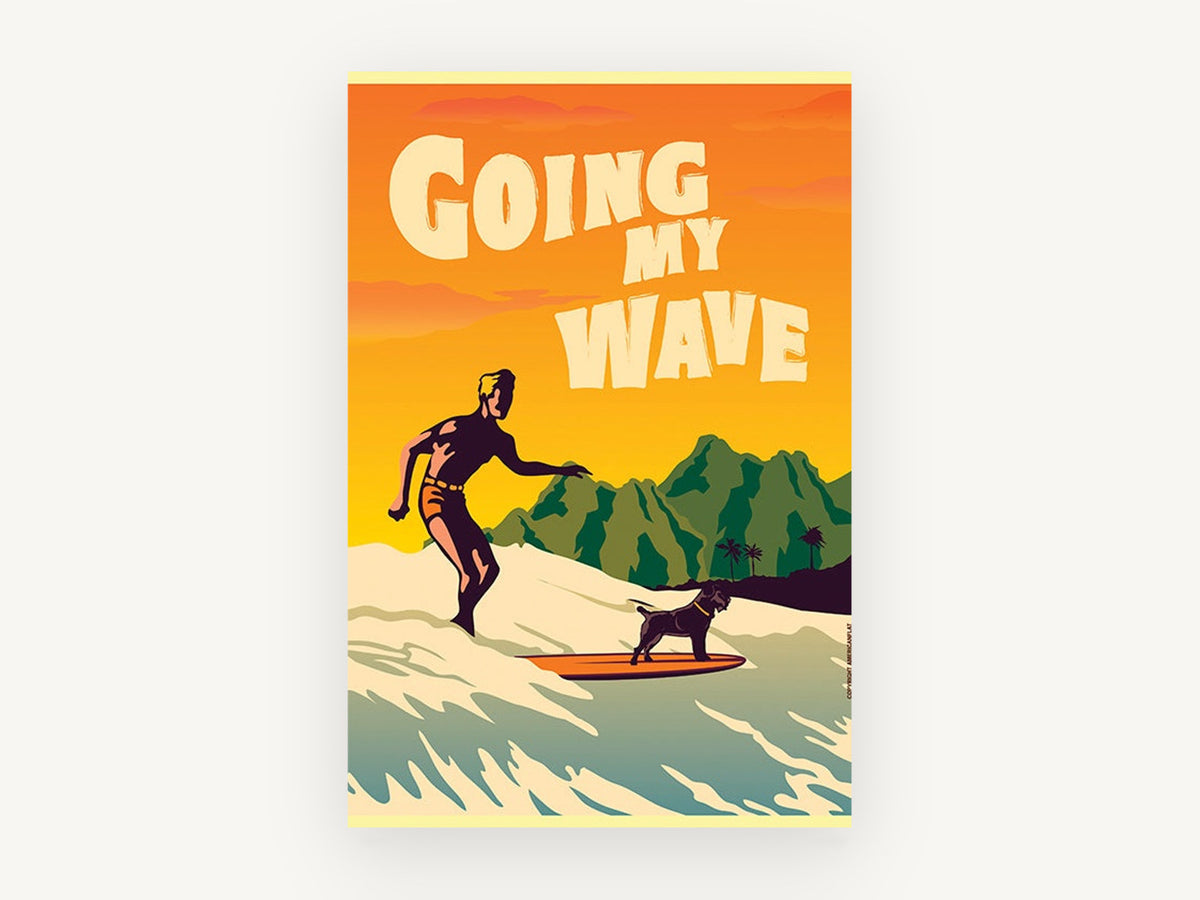 Surfing With My Dog, coastal canvas wall art print, front view