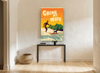 Surfing With My Dog coastal canvas print on the wall of a hallway