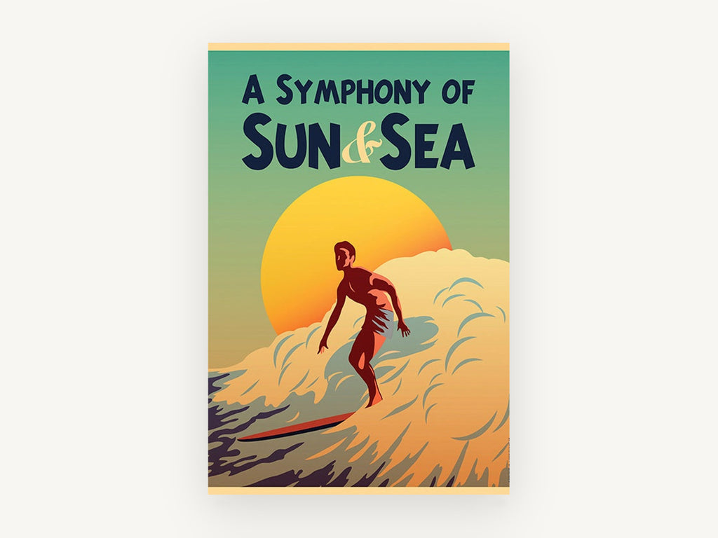 Surfer Against Setting Sun, coastal canvas wall art print, front view