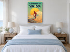 Surfer Against Setting Sun coastal canvas print on the wall of a coastal bedroom