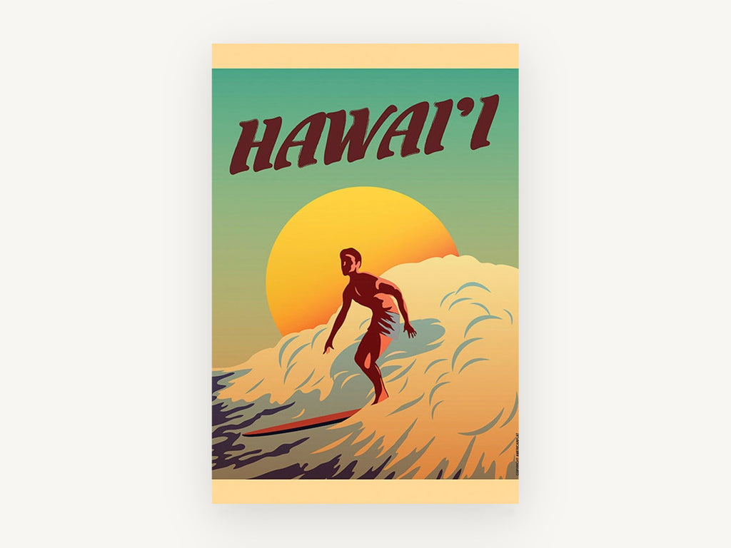 Hawai'i Sunset Surfer, coastal canvas wall art print, front view