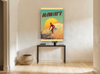 Hawai'i Sunset Surfer coastal canvas print on the wall of a hallway