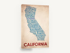 California Town Map, california typography city names map, city canvas wall art print ready to hang