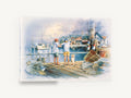 Boys on the Fishing Dock, children fishing harbour dock watercolour, coastal canvas wall art print ready to hang