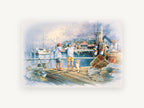 Boys on the Fishing Dock, coastal canvas wall art print, front view