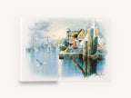 Boy Fishing at Harbour, boy fishing harbour pier seascape, coastal canvas wall art print ready to hang