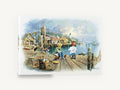 Boys Fishing Harbour Dock, boys fishing harbour dock illustration, coastal canvas wall art print ready to hang
