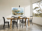 Boys Fishing Harbour Dock coastal canvas print on the wall of a dining room