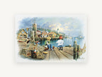 Boys Fishing Harbour Dock, coastal canvas wall art print, front view
