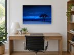 Blue Hour Geese landscape canvas print on the wall of a study