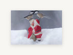 Chickadees Meet Santa, chickadees on santa figurines photograph, animal canvas wall art print, front view