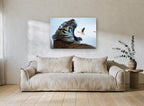 Tiger and Goose animal canvas print on the wall of a living room