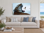 Tiger and Goose animal canvas print on the wall of a beach house living room