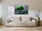 Storm Tree and Sheep landscape canvas print on the wall of a living room