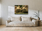 Hippo Pair Cheek to Cheek animal canvas print on the wall of a living room