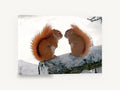 Winter Squirrel Pair, red squirrels snowy log photograph, landscape canvas wall art print ready to hang