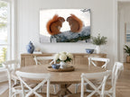 Winter Squirrel Pair landscape canvas print on the wall of a Hamptons dining room