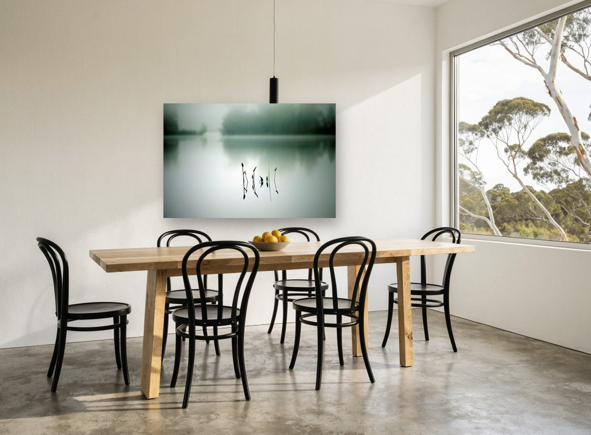Still Water Shoots landscape canvas print on the wall of a dining room