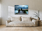 Storm Light Footbridge landscape canvas print on the wall of a living room