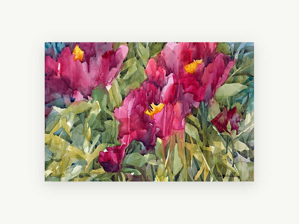 Crimson Garden Bloom, floral canvas wall art print, front view