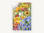 Sunflower and Iris Garden, floral canvas wall art print, front view