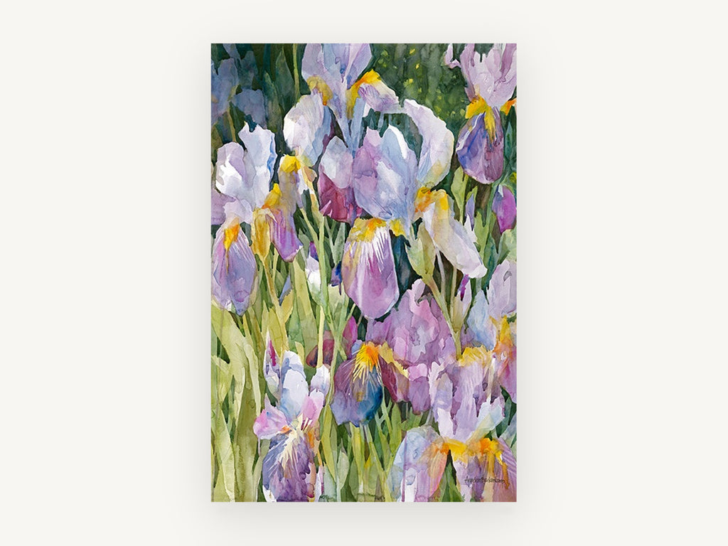 Iris Garden Gathering, floral canvas wall art print, front view