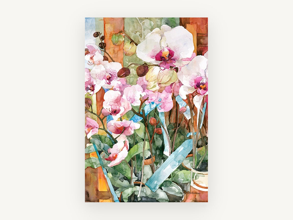 Orchids in Pots, floral canvas wall art print, front view