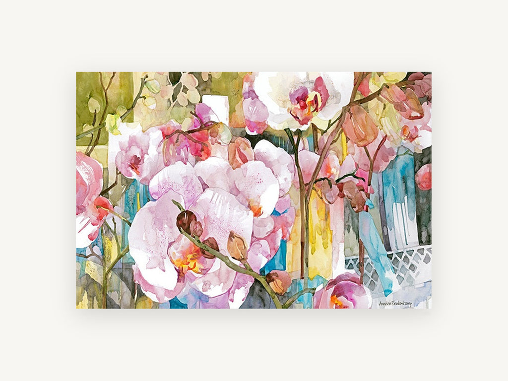 Orchid Garden Glow, floral canvas wall art print, front view