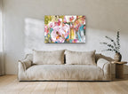 Orchid Garden Glow floral canvas print on the wall of a living room