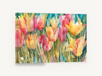 Tulip Garden Wash, pink and yellow tulips watercolour, floral canvas wall art print ready to hang
