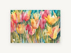 Tulip Garden Wash, floral canvas wall art print, front view