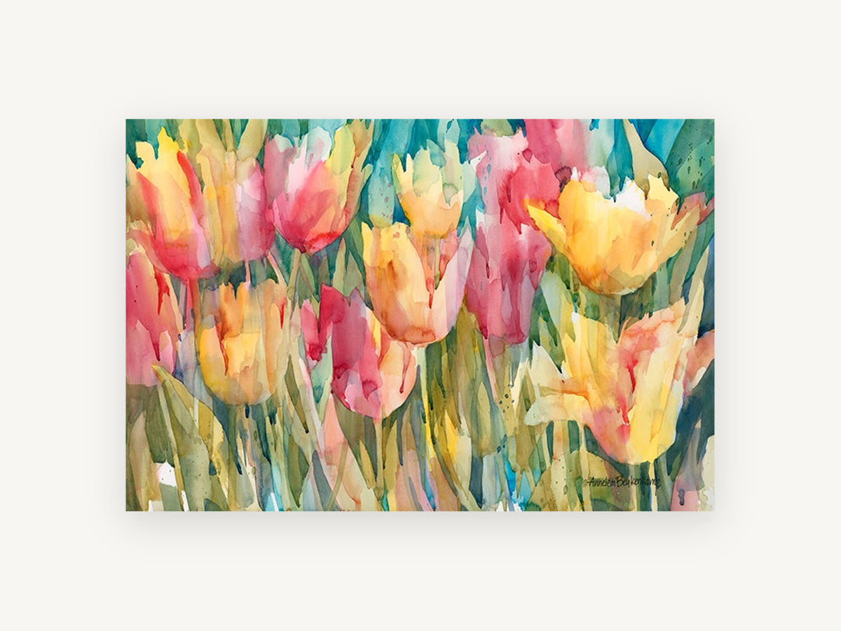 Tulip Garden Wash, floral canvas wall art print, front view