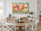 Tulip Garden Wash floral canvas print on the wall of a Hamptons dining room