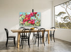 Crimson Peony Garden floral canvas print on the wall of a dining room