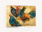 Rooster and Two Hens, rooster and hens watercolour, landscape canvas wall art print ready to hang